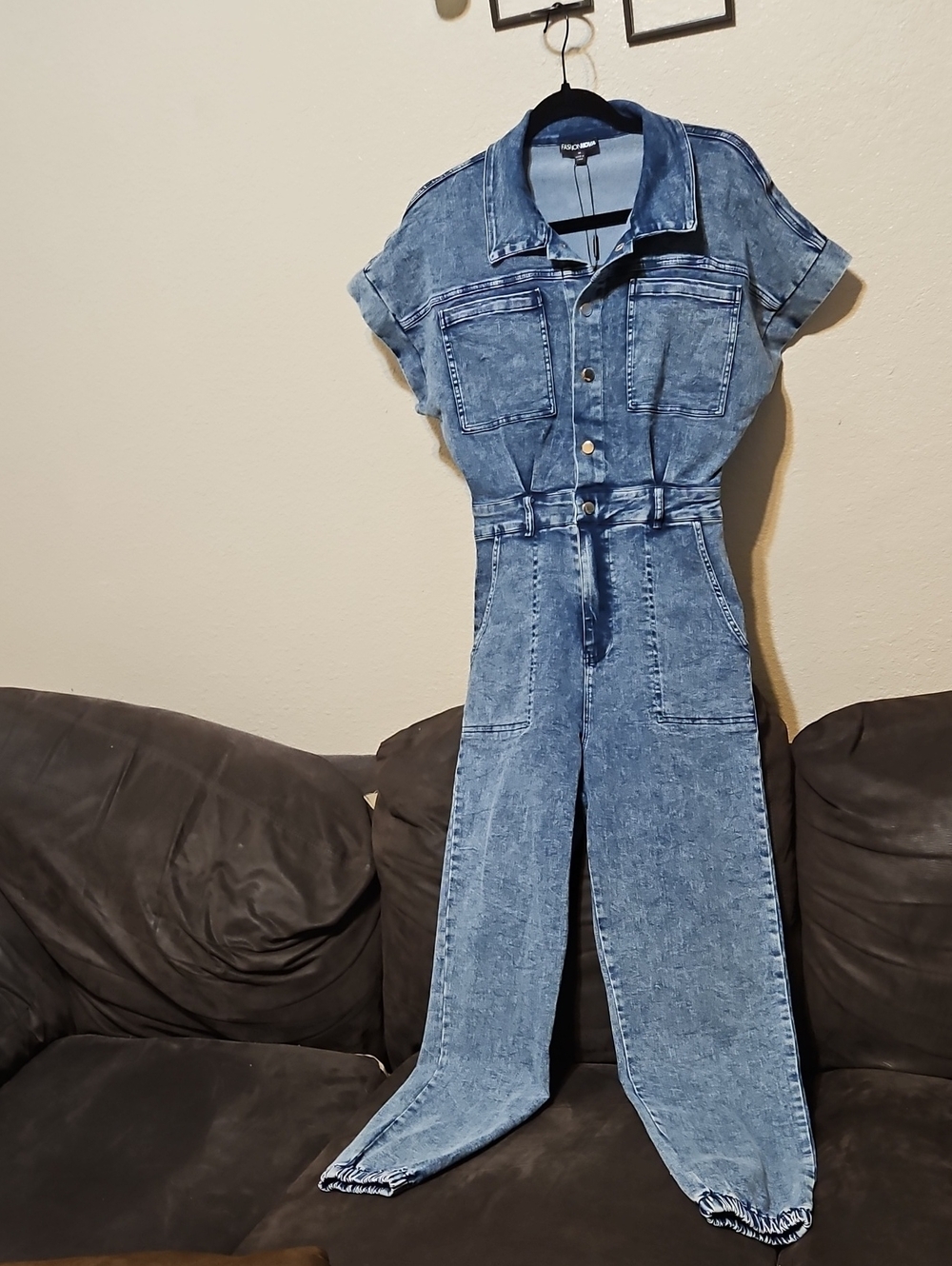 Fashion Nova Washed Denim Utility Jumpsuit - Blue